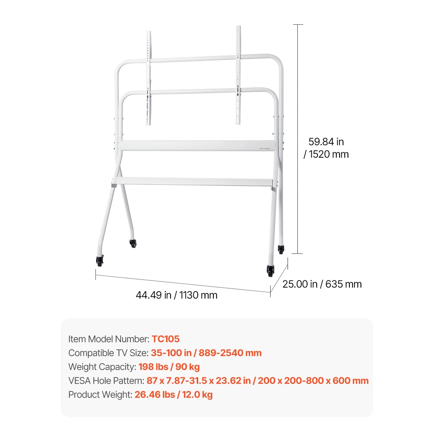 Rolling TV Stand for Various Sizes