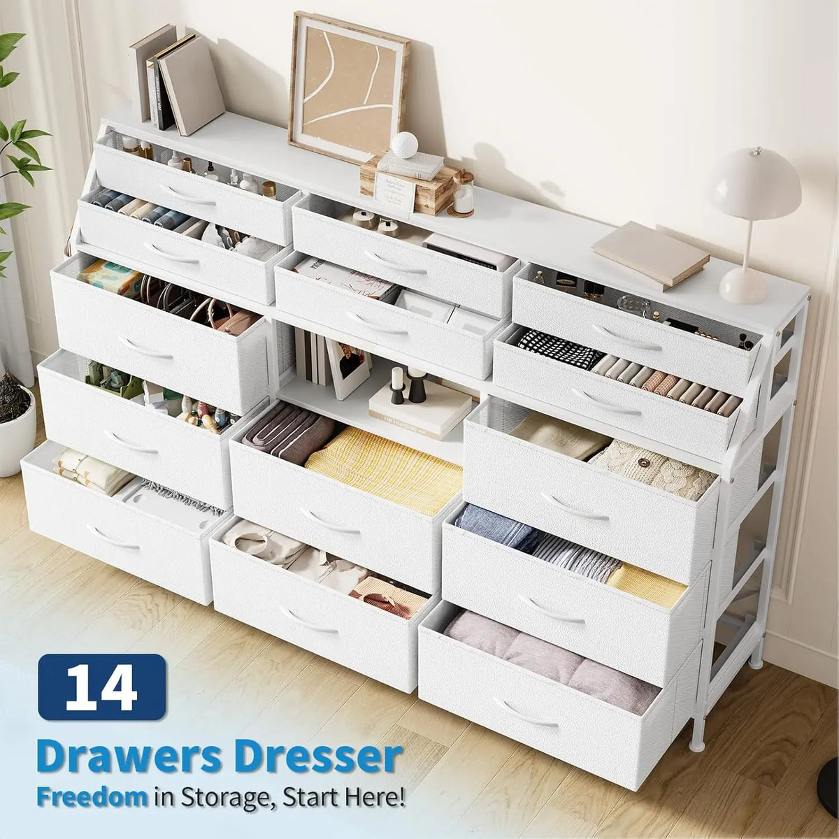 Fabric Chest of Drawers with Wooden Top
