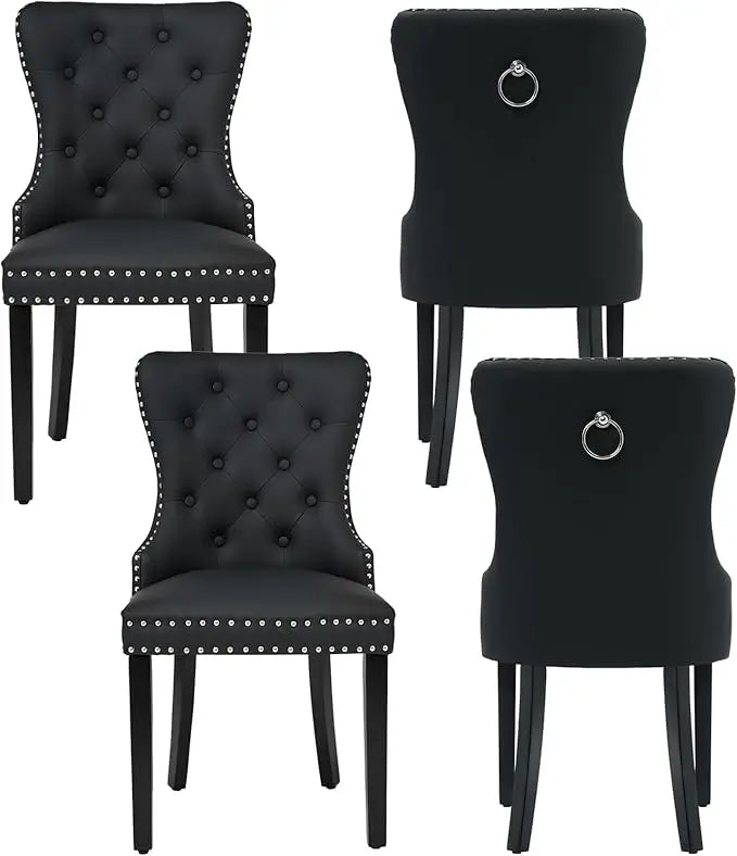 Tufted Upholstered Velvet Dining Chairs with Pull Ring and Stainless Steel Legs