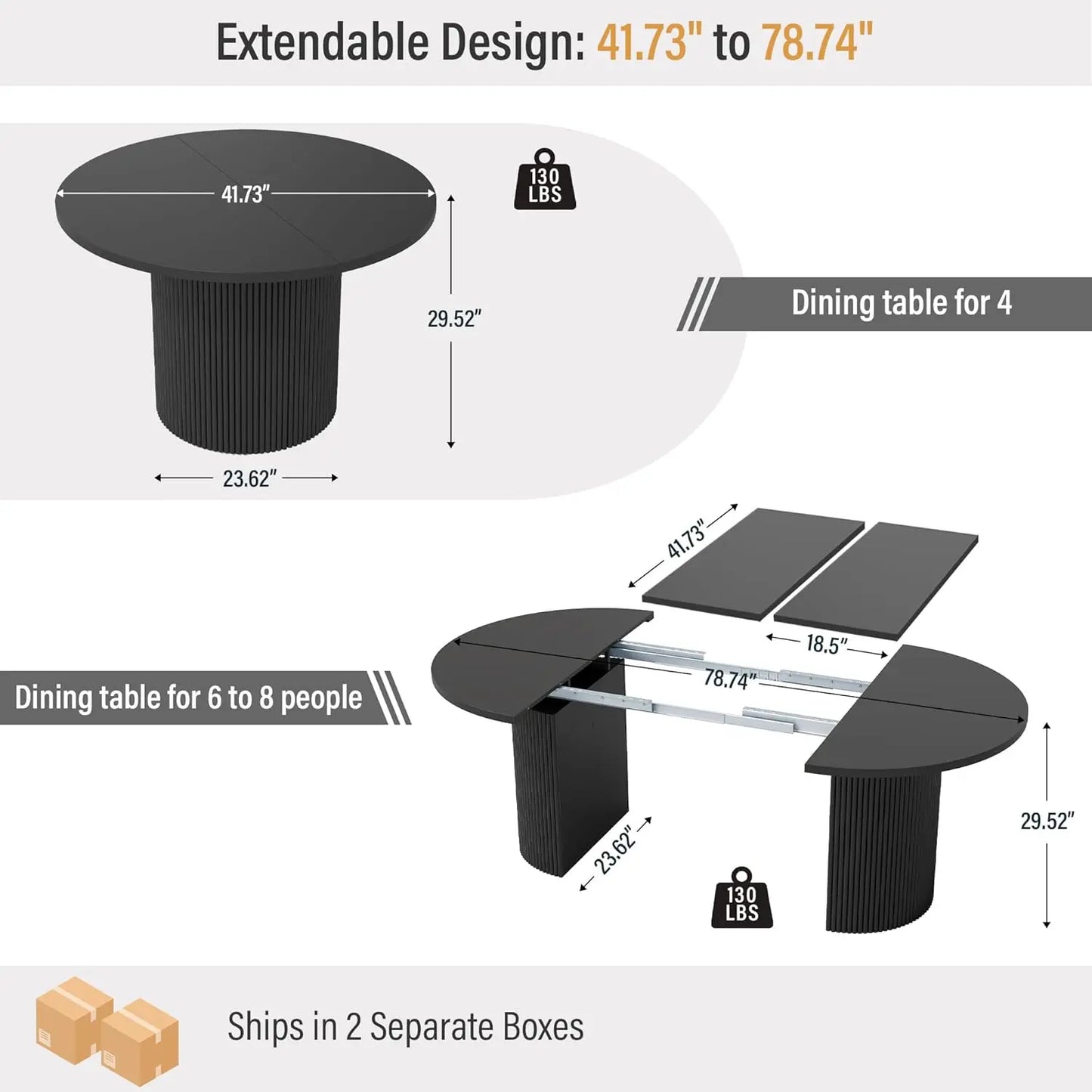 Fluted Base Modern Oval Round Extendable Dining Table
