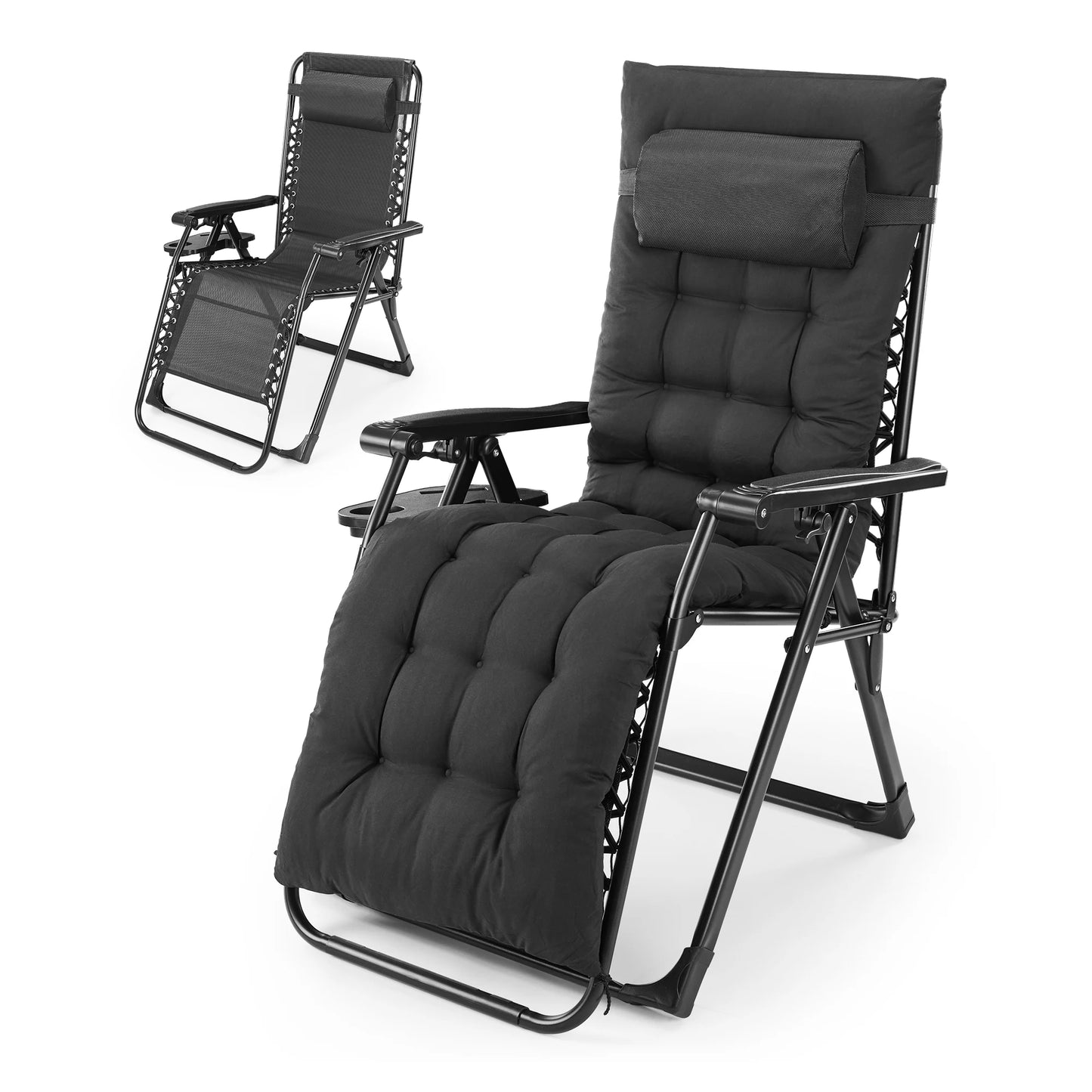 Zero Gravity Recliner Lounge Chair - Folding Portable with Cup Holder Tray
