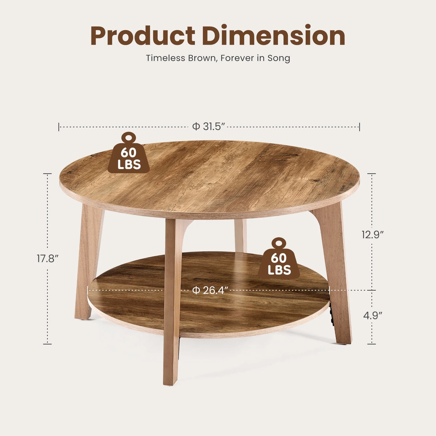Wood Round Coffee Table with Storage Capacity