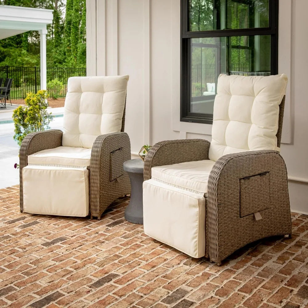 Patio Wicker Rattan Recliner Lounge Chair with Flip up Side Table