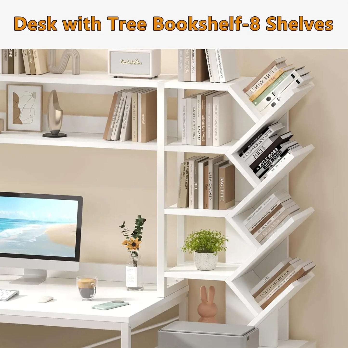 Reversible Computer Desk with Hutch Drawers Bookshelf Storage