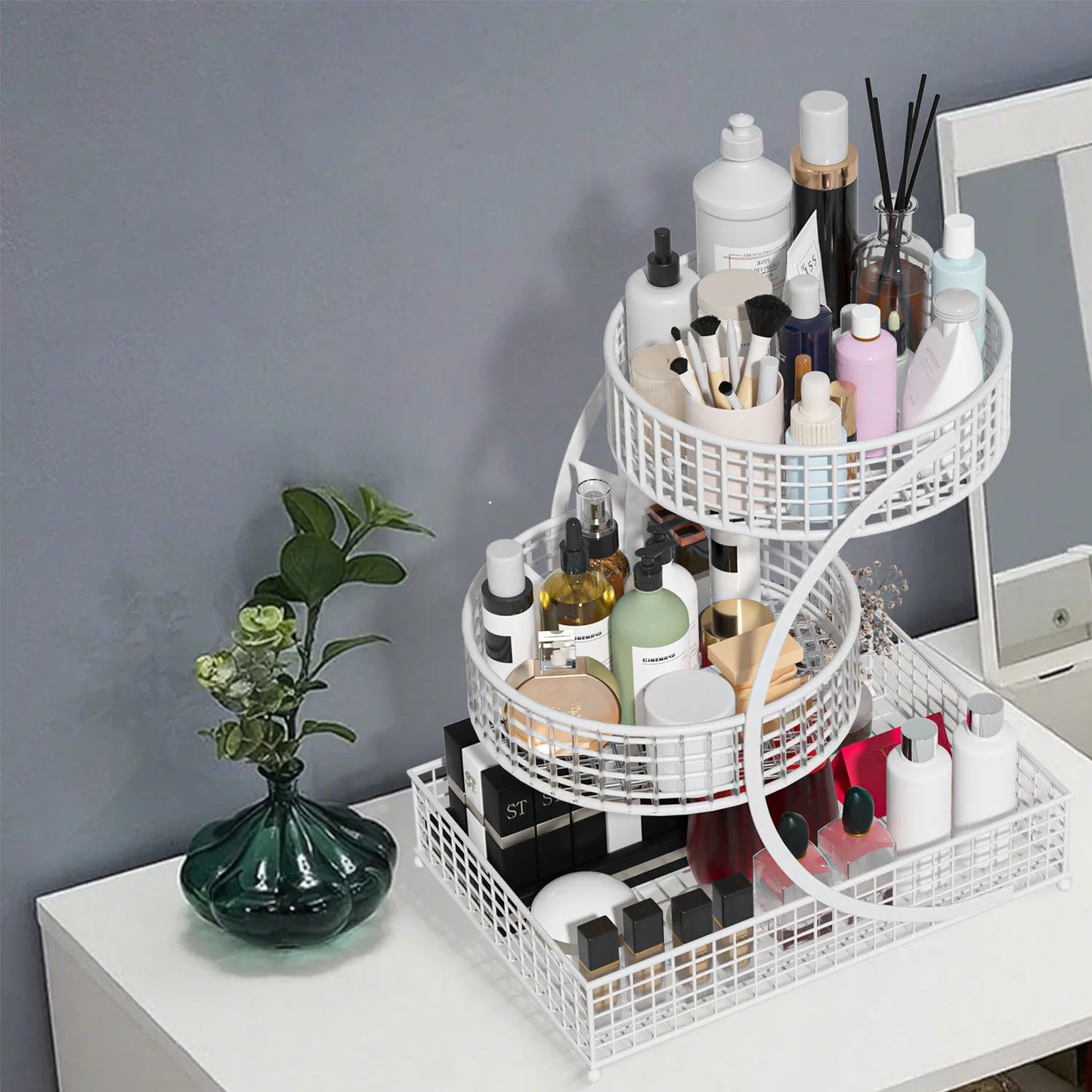 3-Tier Round Metal Storage Rack - No Assembly Required, Cosmetic Organizer, Fruit & Vegetable Basket, Kitchen Storage Gift