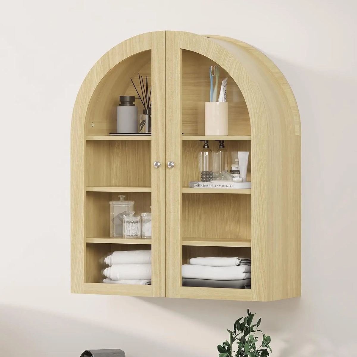 Arched Wall-Mounted Medicine Cabinet with Glass Doors
