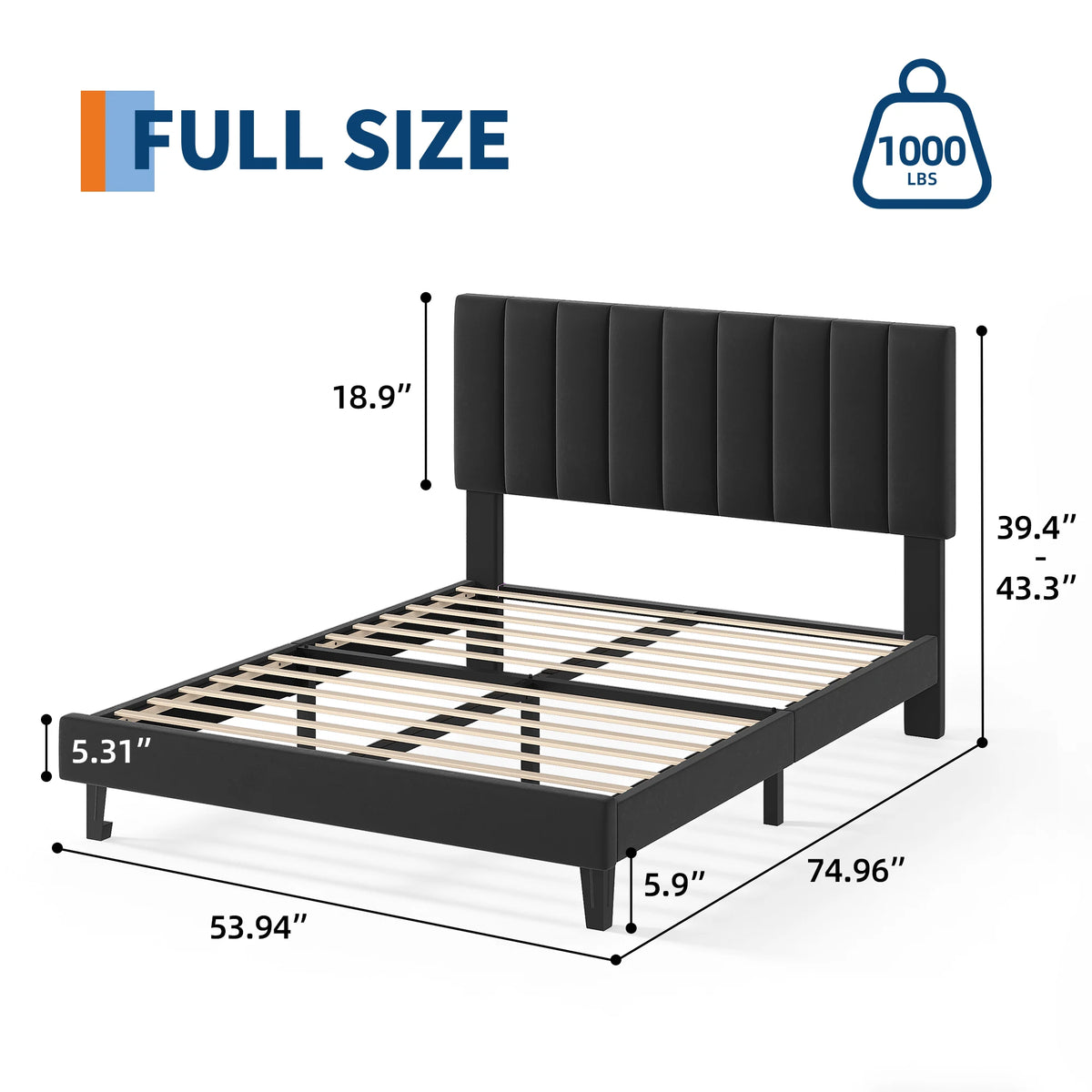 Velvet Upholstered Platform Bed Frame