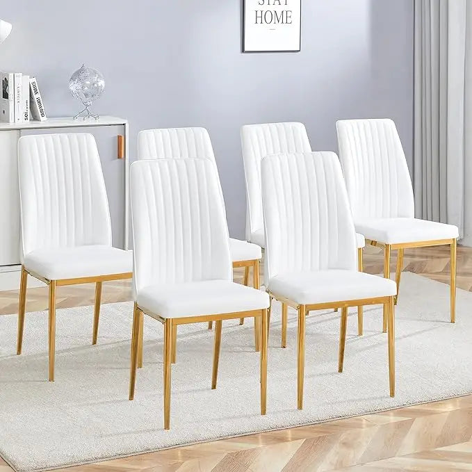 Leather Upholstered Seat High Back & Sturdy Chrome Silver Legs Set
