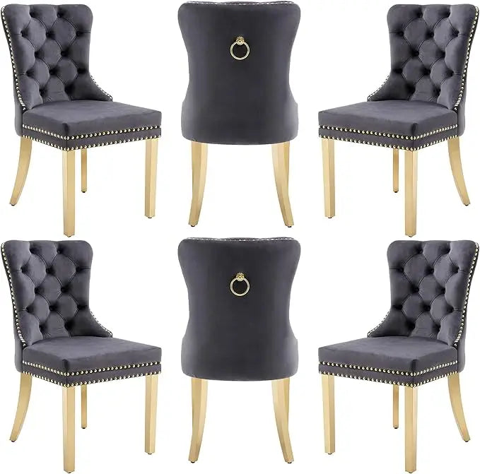 Luxury Velvet Dining Chairs with Wood Legs and Pull Ring