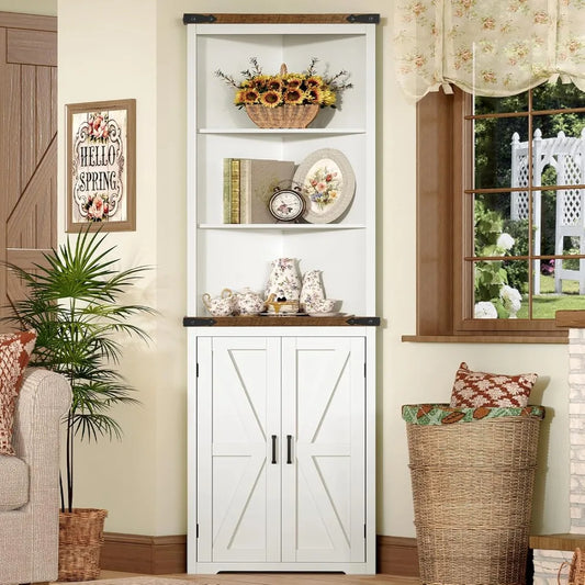 Corner Hutch with 5 Shelves and 2 Barn Doors