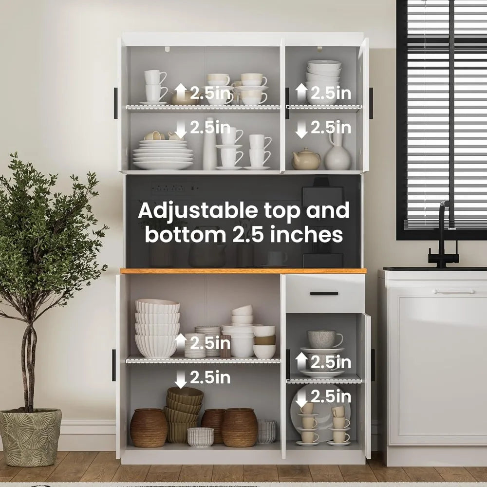 Heavy-Duty Freestanding Kitchen Storage Organizer with Reinforced Frame Pantry Cabinet with Power Outlet