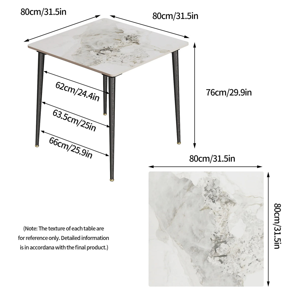 Square Marble Dining Table with Metal Legs