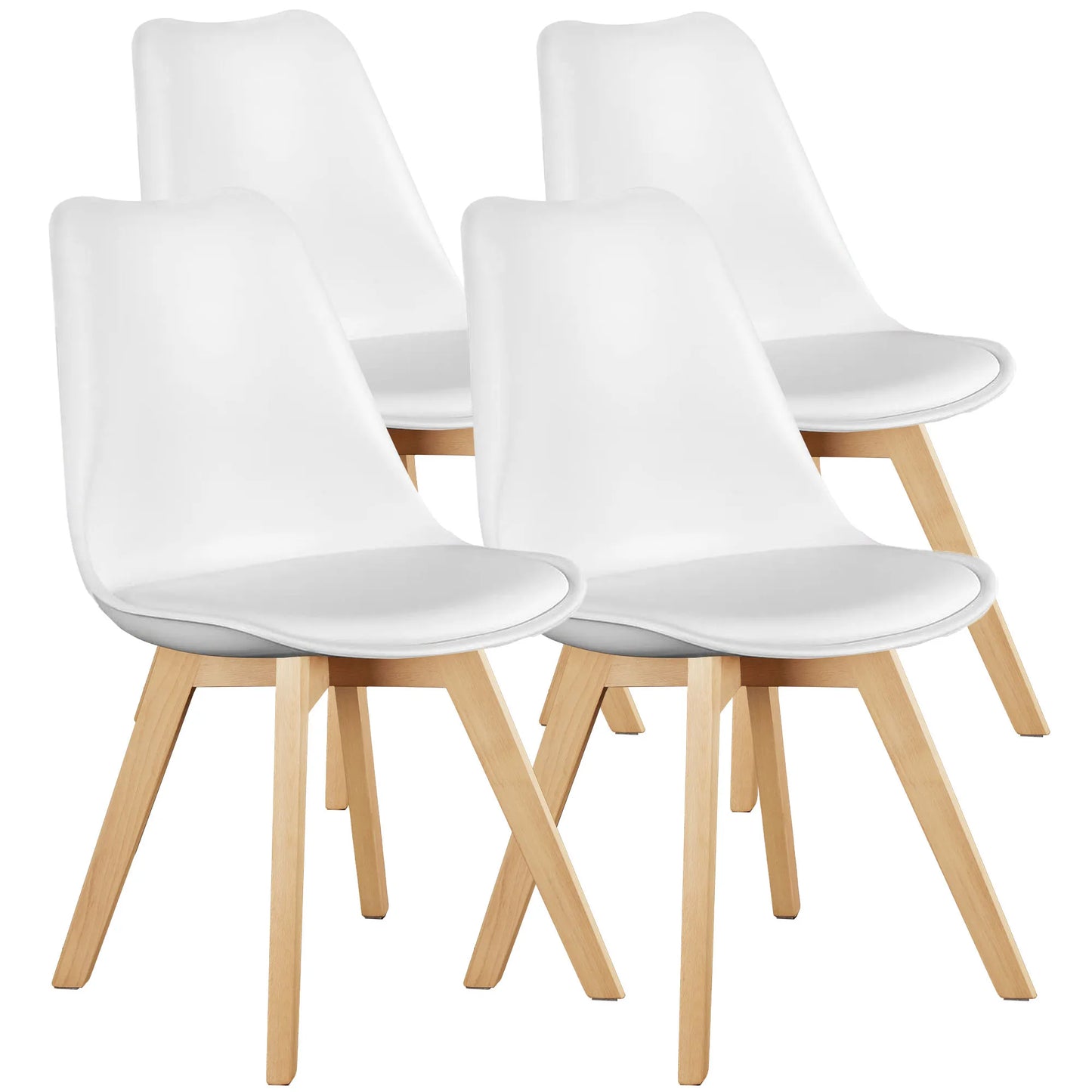 Leather Dining Lounge Chairs with Wooden Legs Set
