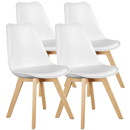 Leather Dining Lounge Chairs with Wooden Legs Set