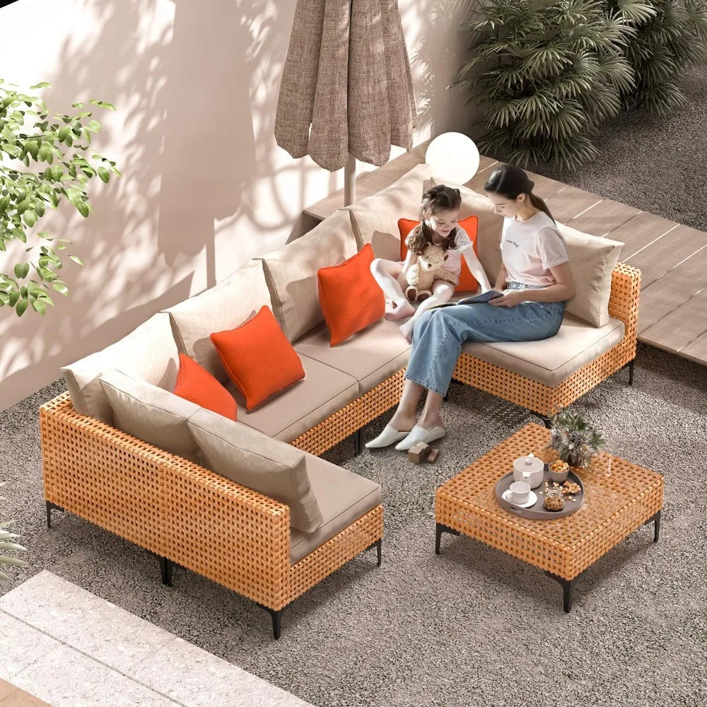 Outdoor Modular Wicker Sectional Sofa with Cushions and Table Patio Furniture Set