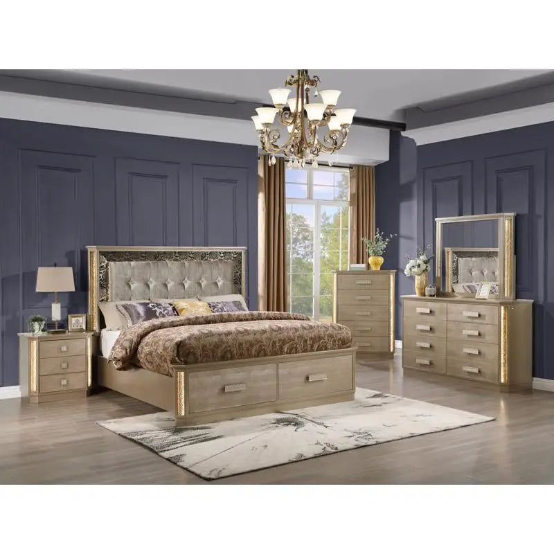 Medusa Inspired Stylish Design Gold Wood Bedroom Set