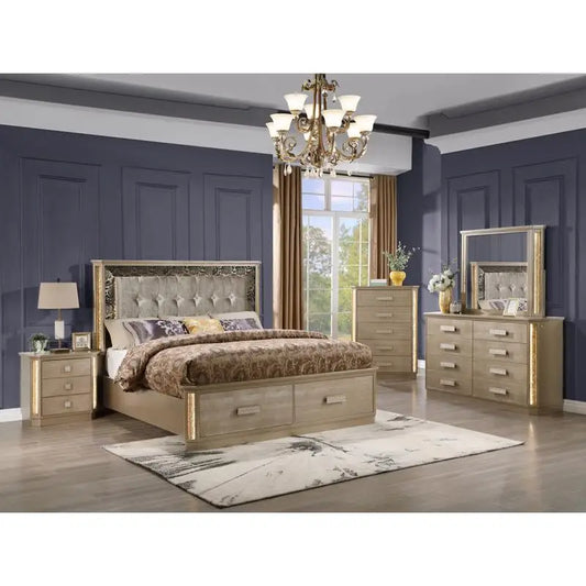 Medusa Inspired Stylish Design Gold Wood Bedroom Set