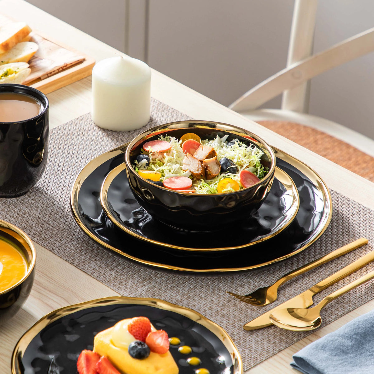Porcelain Dinnerware Set with Gold Trim