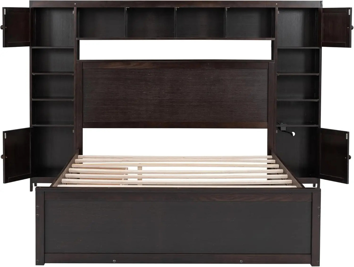 Storage Bed with Bookcase Headboard Platform Bed