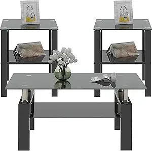 Glass Coffee Table and 2 End Side Tables