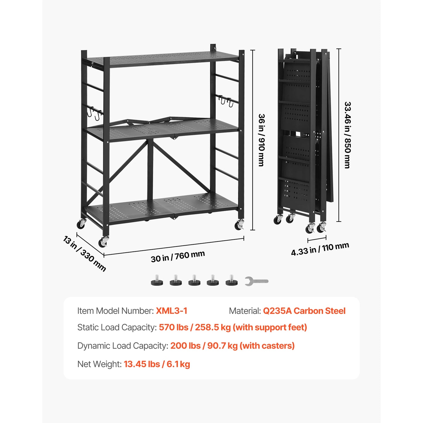 Foldable Metal Rack Storage Shelf with Wheels