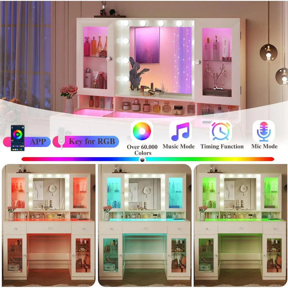 Vanity Desk with Mirror and RGB Lights
