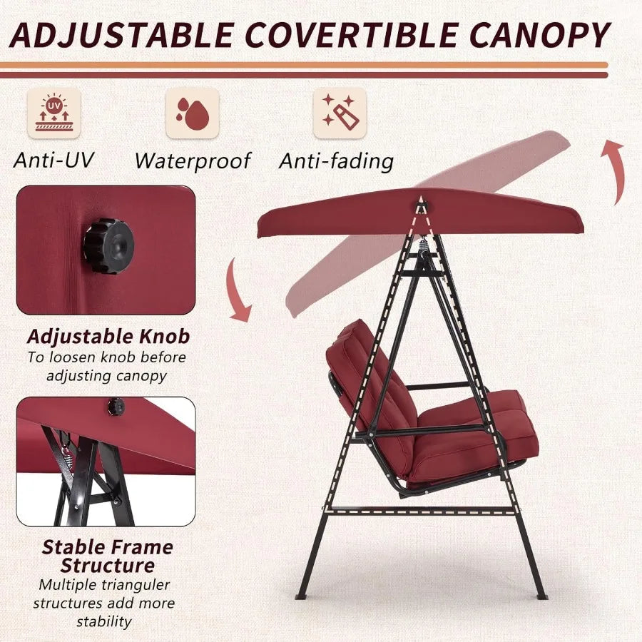 Outdoor Patio Swing Chair with Adjustable Canopy