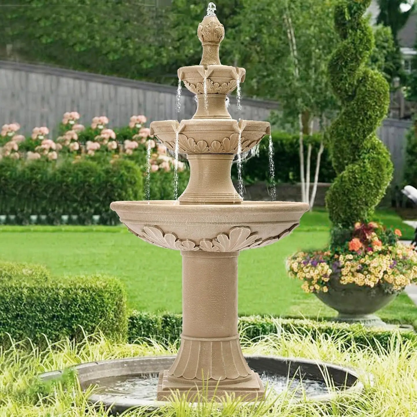 Large Cascading Resin Floor Standing Water Fountain With Pump