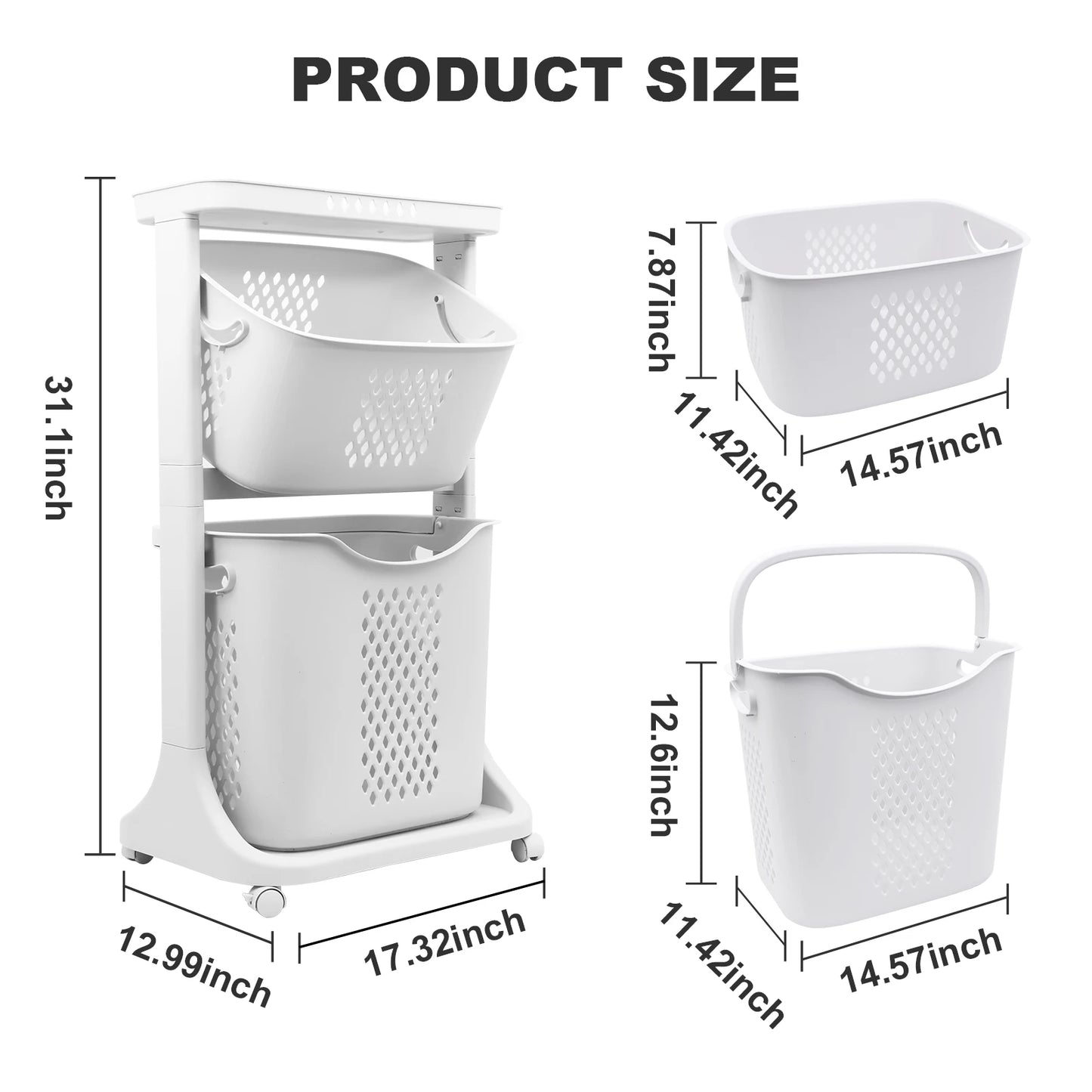Multi-Layer Rolling Plastic Laundry Hamper with Wheels