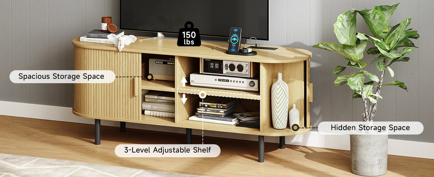 Entertainment Center Table with Sliding Doors