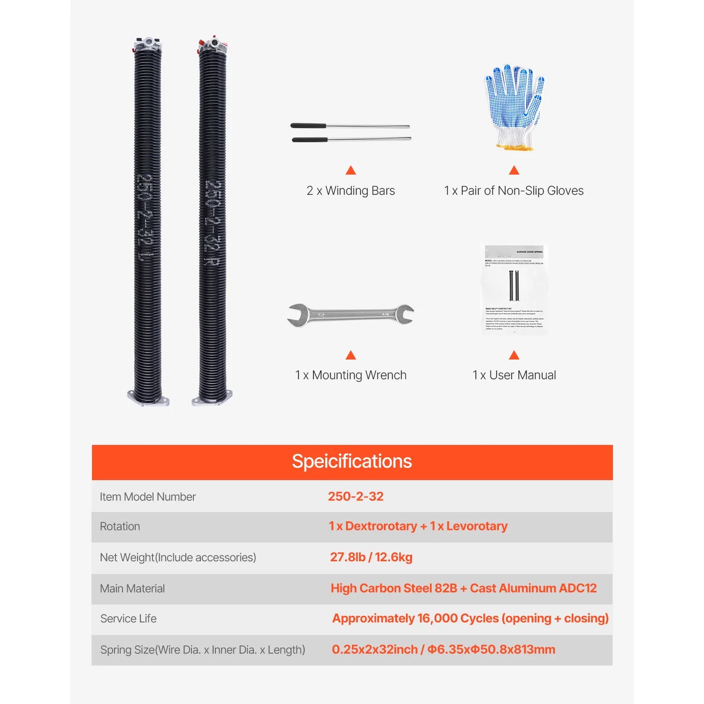 Electrophoresis Black Coated for Replacement Garage Door Torsion Springs