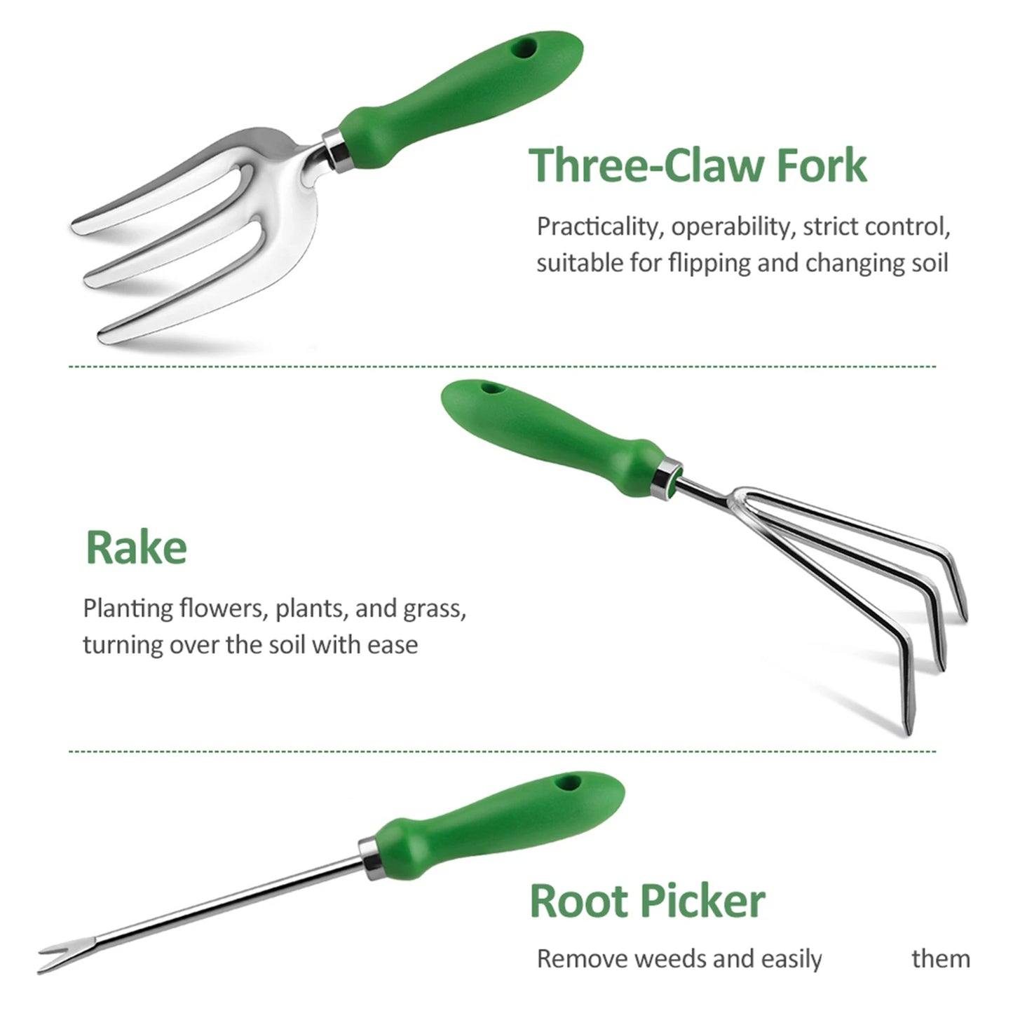 Heavy Duty Ergonomic Handle Garden Planting Tools Stainless Steel Set