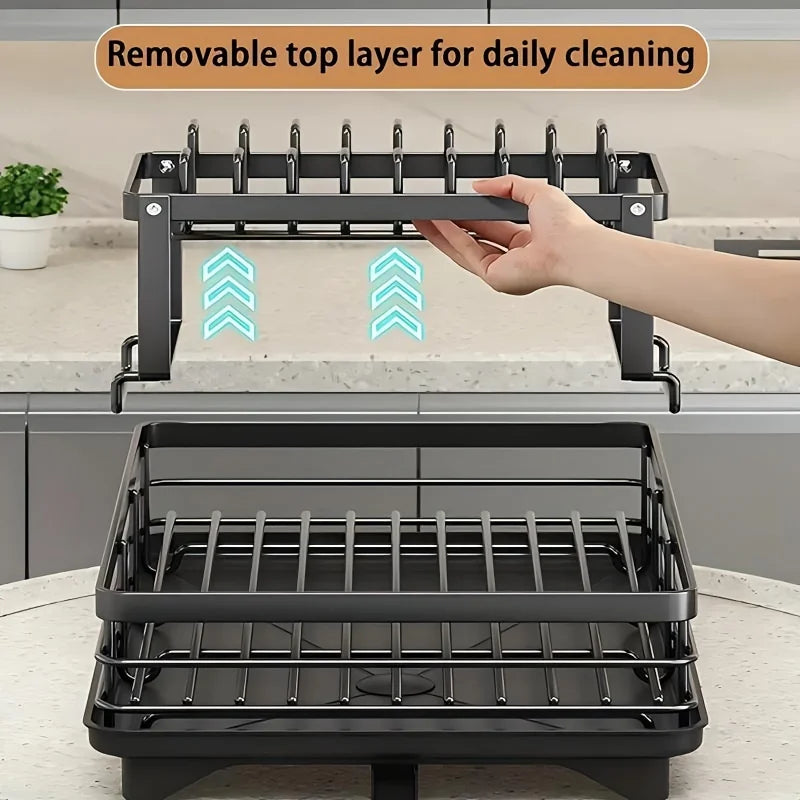 Large-Capacity Double-Tier Extendable Dish Drainer