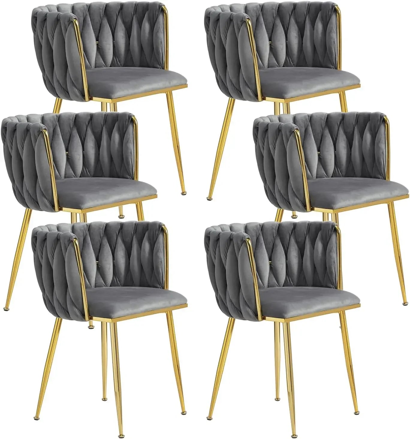 Dining Room Woven Velvet Upholstered Chairs with Golden Metal Legs