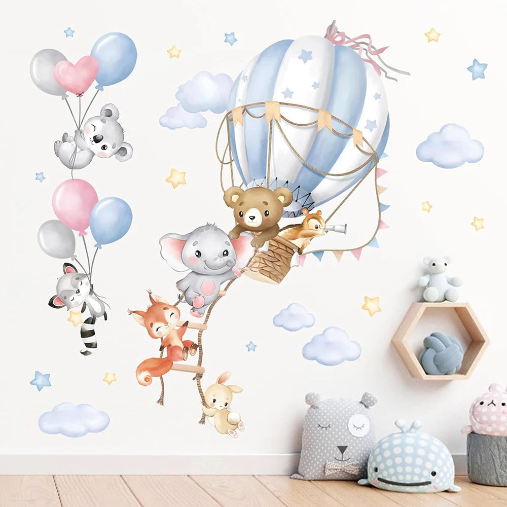 Large Hot Air Balloon Animals Wall Sticker