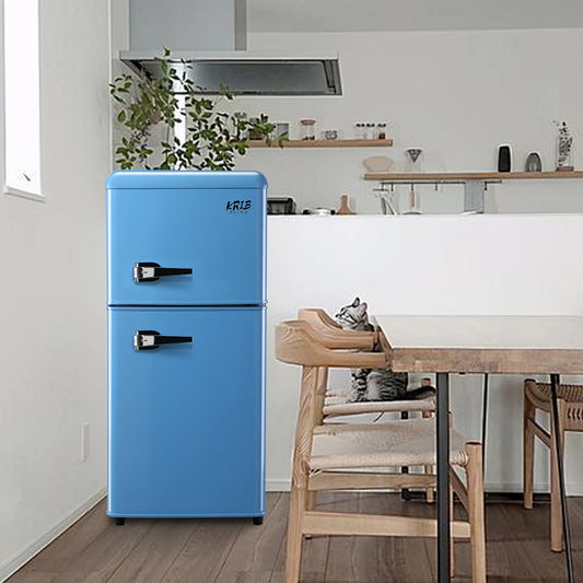 Retro Design Small Double Door Compact Refrigerator with Freezer
