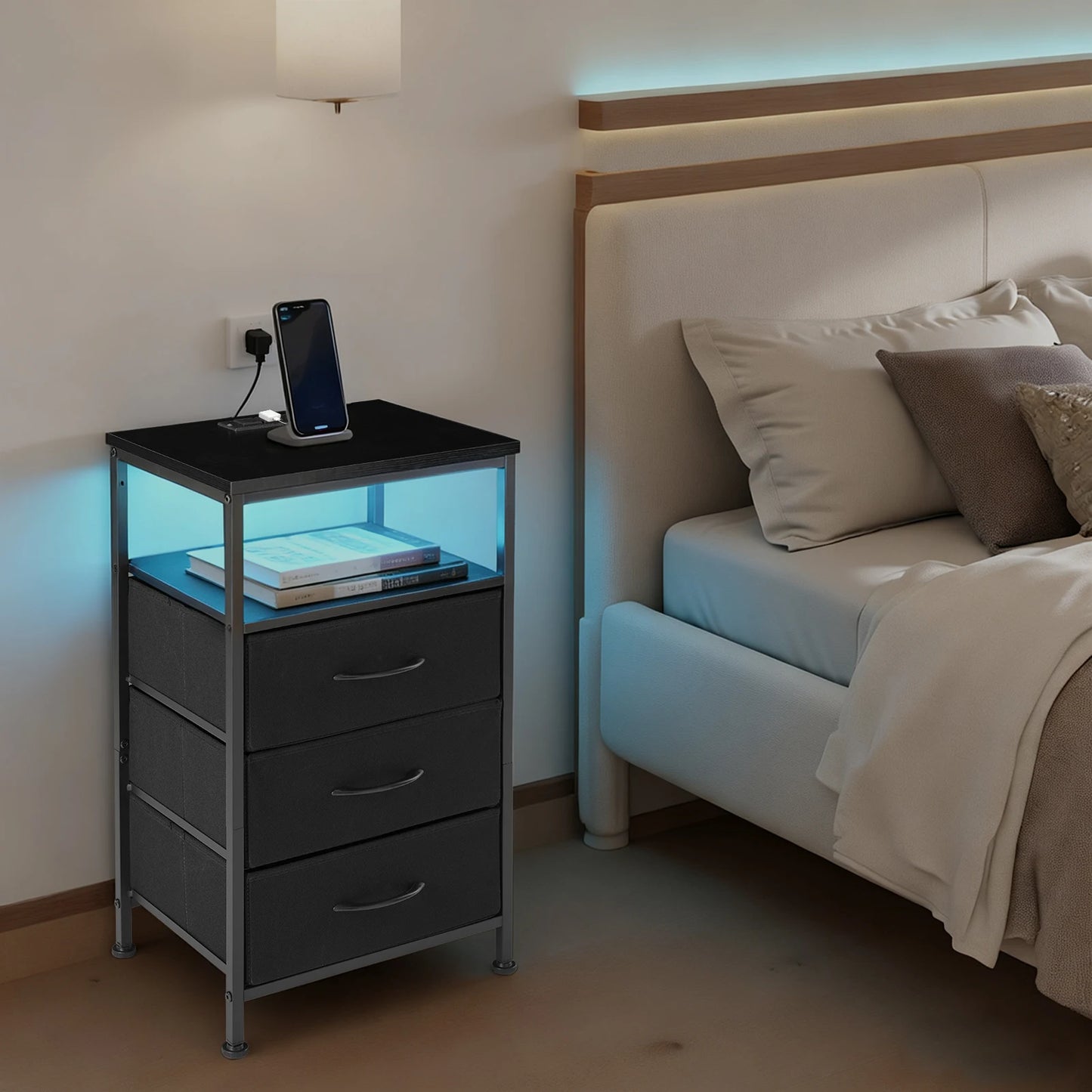 End Table with USB/Type-C Ports with Cabinets and Charging Station