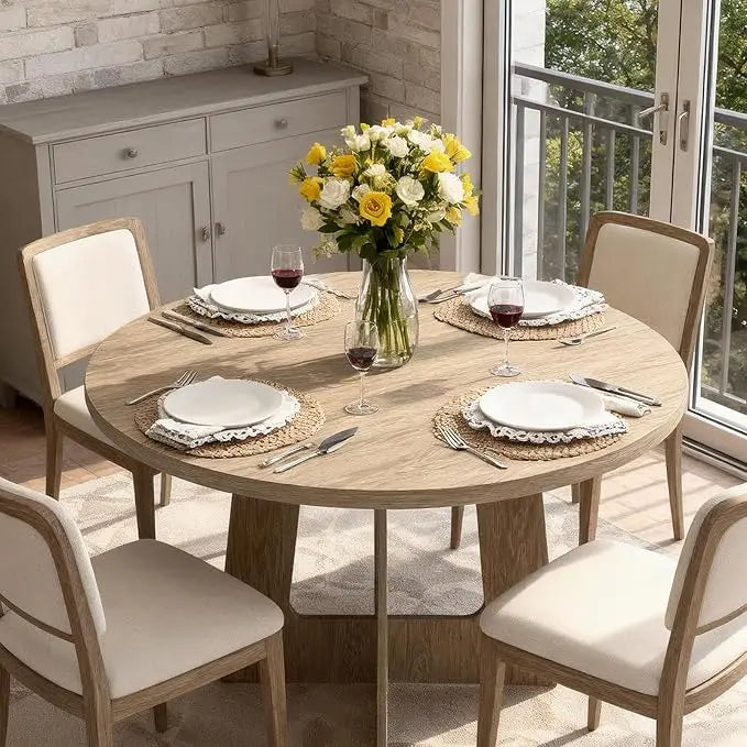 Round Dining Table with Cross Base
