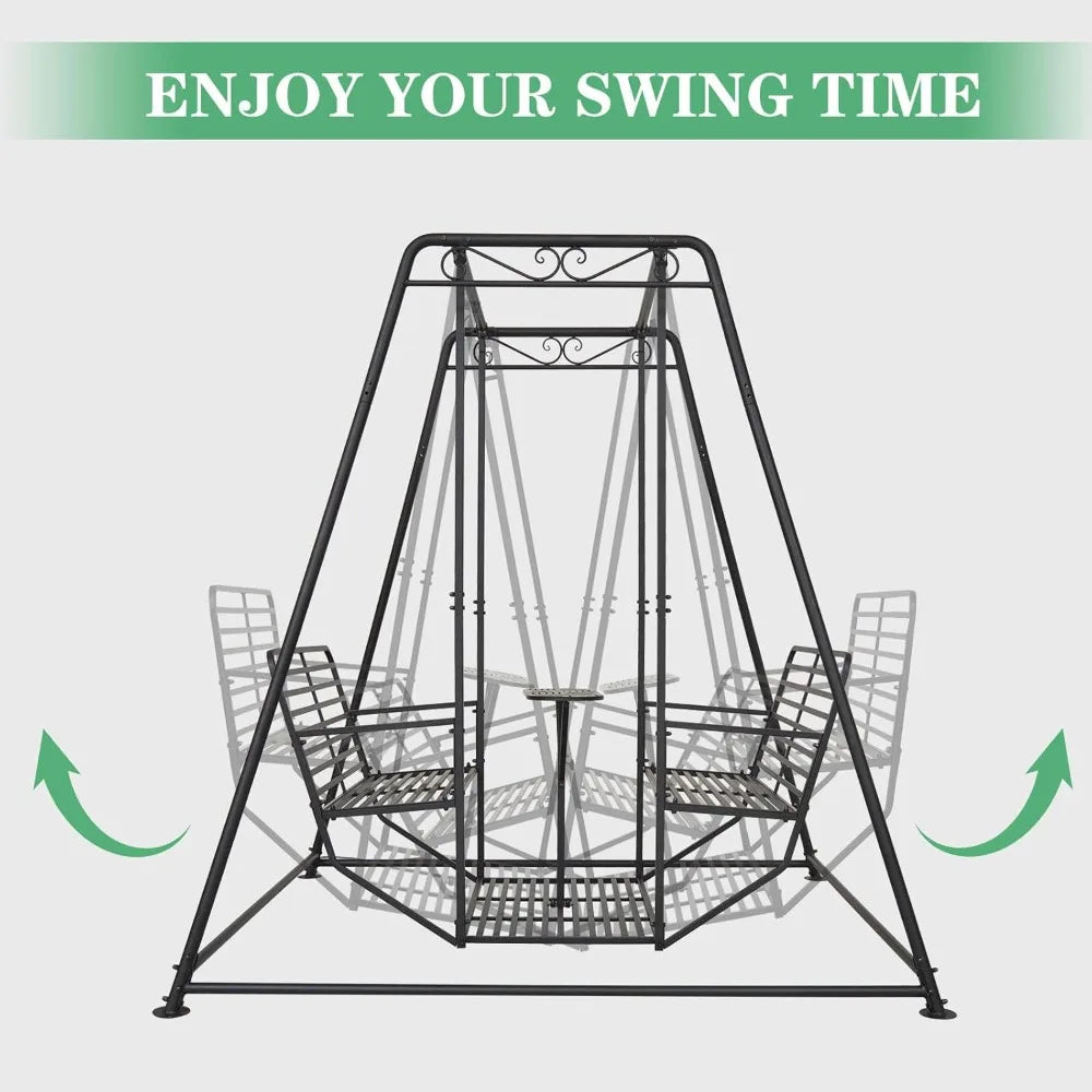 Patio Swing Chair with Backrest and Table