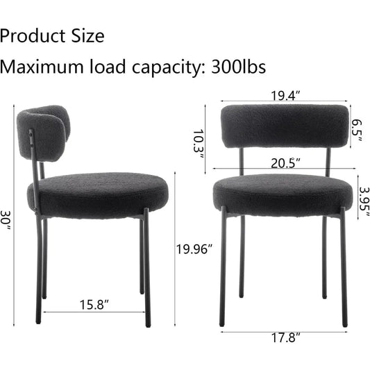 Upholstered Round Modern Buckle Dining Chairs with Black Metal Legs Set
