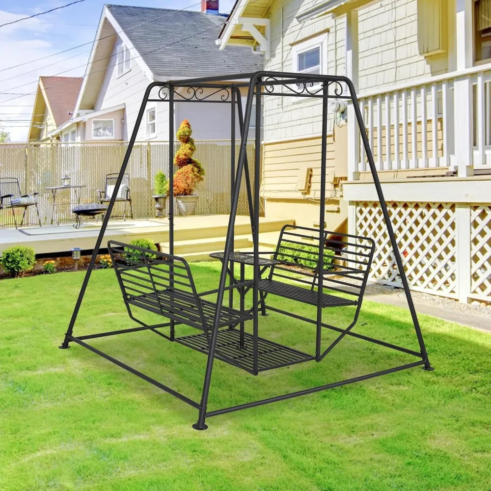 Patio Swing Chair with Backrest and Table