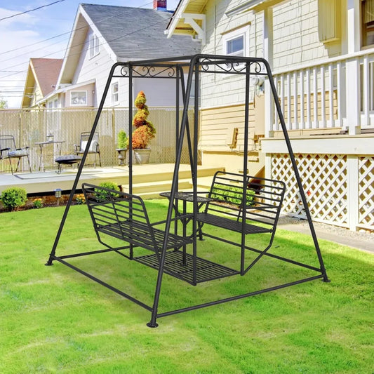 Patio Swing Chair with Backrest and Table