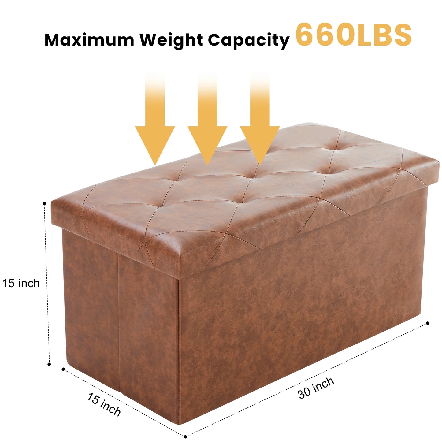 Leather Folding Ottoman Storage Footstool Bench