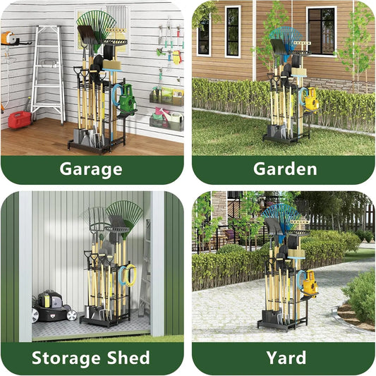 Heavy-Duty Metal Tool Organizer Rack with Hooks