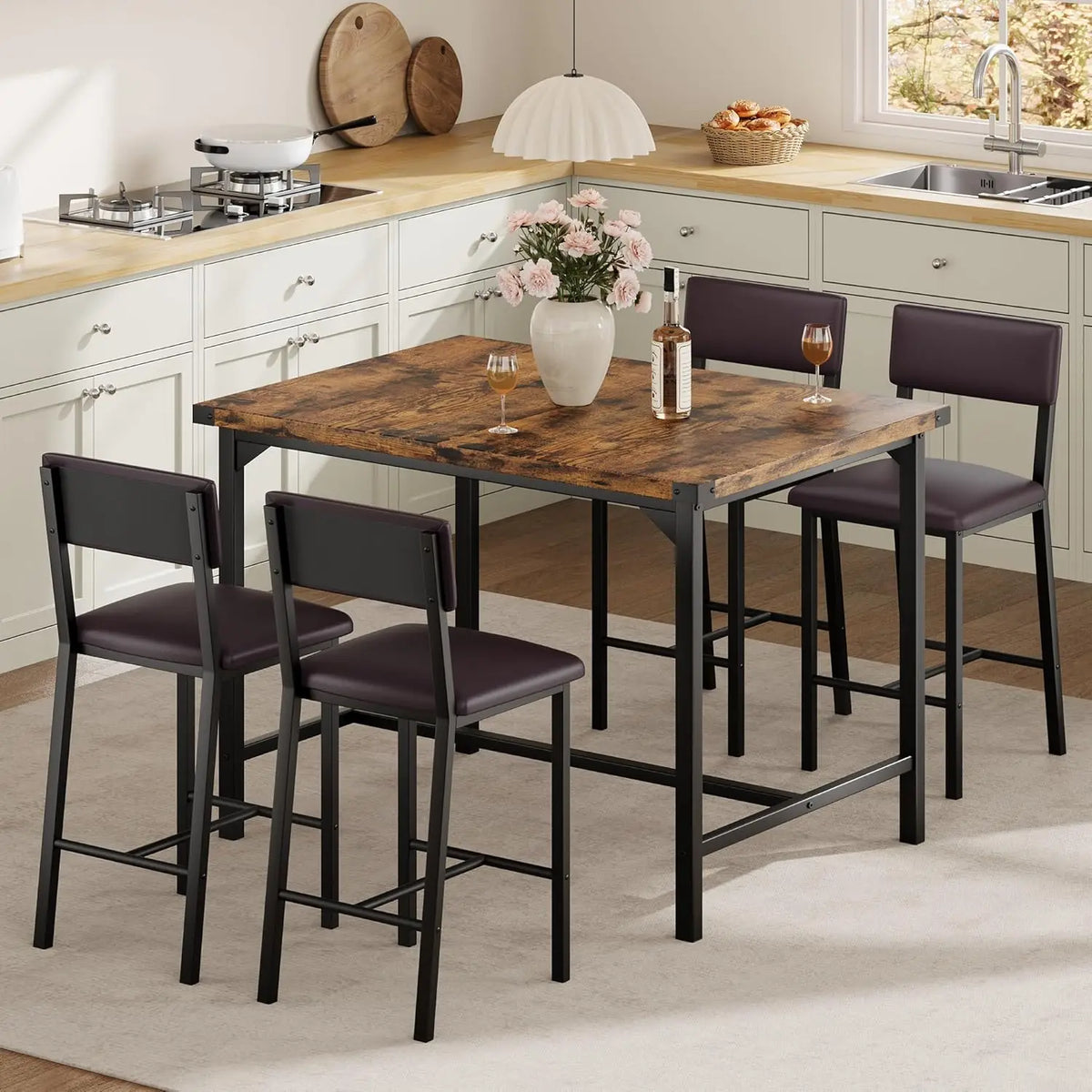 Dining Table Set with Upholstered Chairs