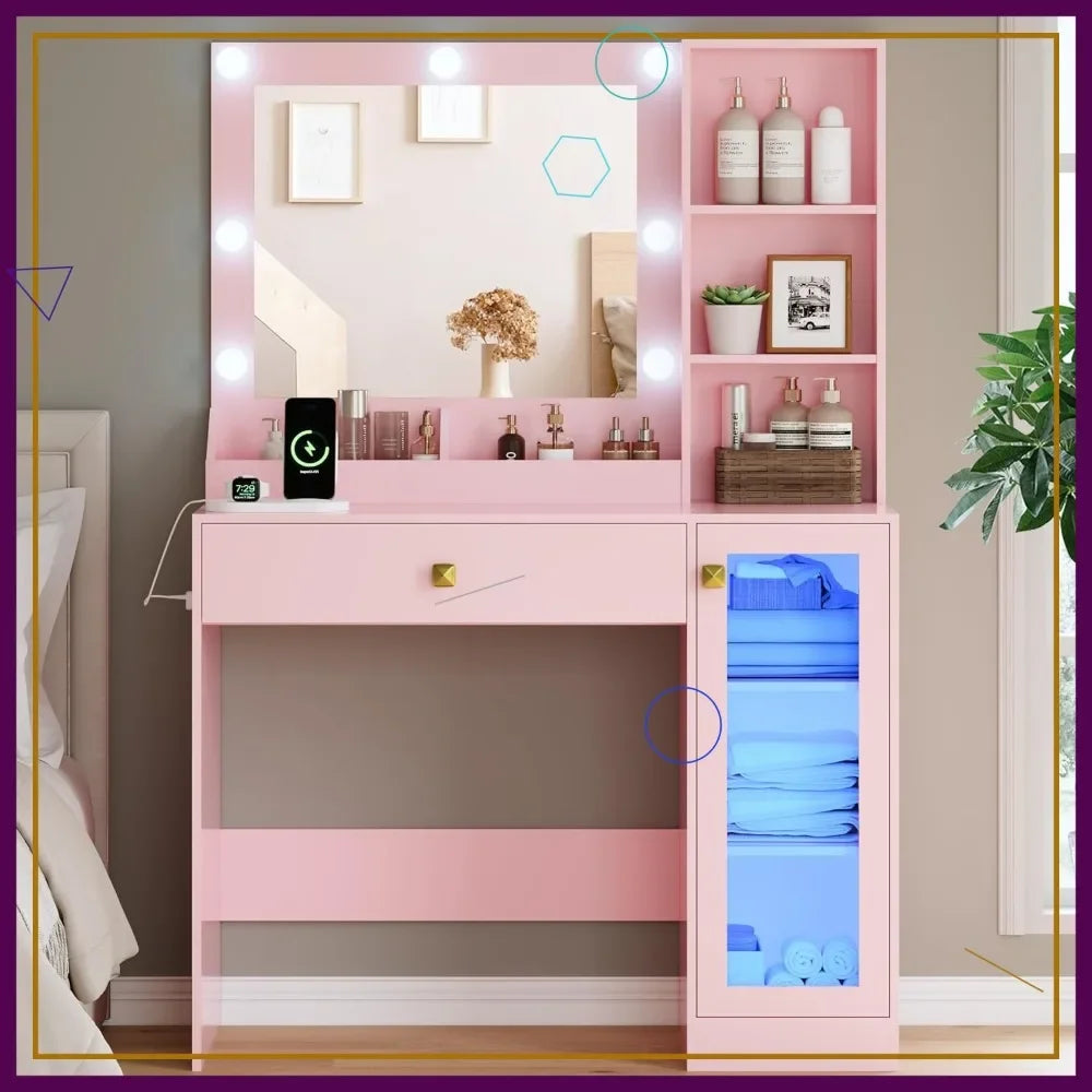 Vanity Desk with Mirror and RGB Lights