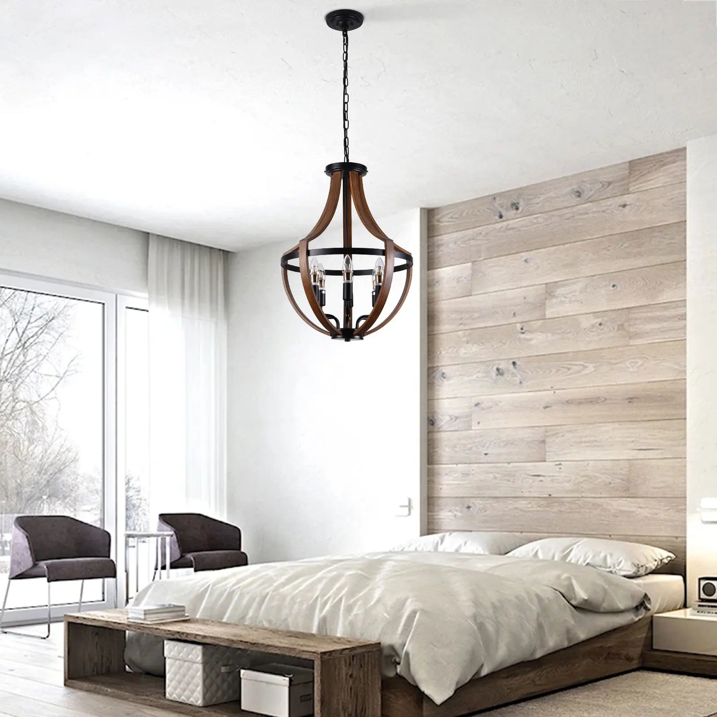 Modern Rustic Wooden Pendant Light Fixture