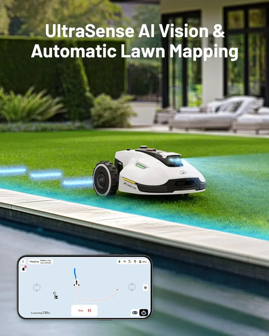 Robot Lawn Mower - Ultrasense AI Vision & RTK Antenna