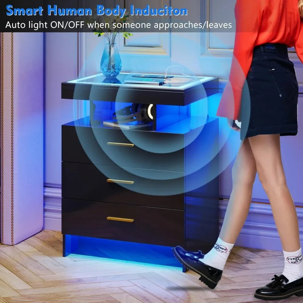 Bedside nightstands with wireless charging & Open Compartments