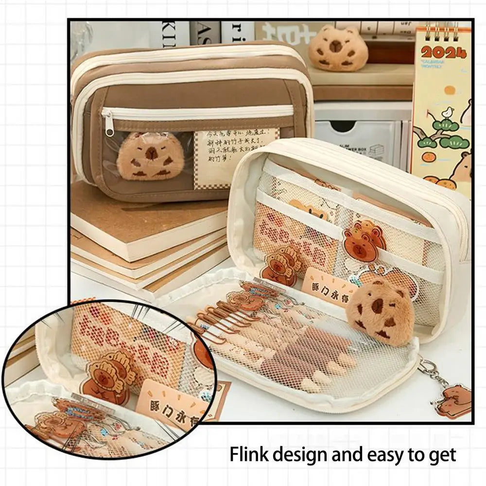 Large Capacity Pencil Case Flip Cover Stationery Pencil Bag